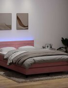 vidaXL Боксспринг легло с матрак и LED розово 140x220 см кадифе