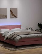 vidaXL Боксспринг легло с матрак и LED розово 160x210 см кадифе