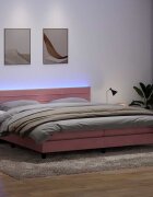 vidaXL Боксспринг легло с матрак и LED розово 180x210 cm кадифе