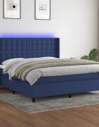 vidaXL Боксспринг легло с матрак и LED синьо 180x200 см плат