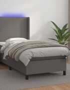 vidaXL Боксспринг легло с матрак и LED сиво 100x200 см изкуствена кожа