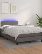 vidaXL Боксспринг легло с матрак и LED сиво 120x200 см изкуствена кожа