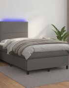 vidaXL Боксспринг легло с матрак и LED сиво 120x200 см изкуствена кожа