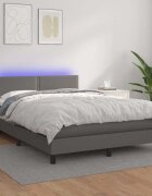 vidaXL Боксспринг легло с матрак и LED сиво 140x190 см изкуствена кожа