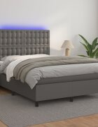 vidaXL Боксспринг легло с матрак и LED сиво 140x200 см изкуствена кожа