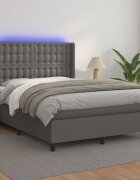 vidaXL Боксспринг легло с матрак и LED сиво 140x200 см изкуствена кожа