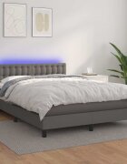 vidaXL Боксспринг легло с матрак и LED сиво 140x200 см изкуствена кожа