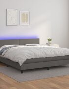 vidaXL Боксспринг легло с матрак и LED сиво 160x200 см изкуствена кожа