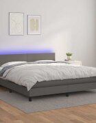 vidaXL Боксспринг легло с матрак и LED сиво 180x200 см изкуствена кожа