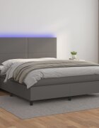 vidaXL Боксспринг легло с матрак и LED сиво 180x200 см изкуствена кожа