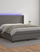 vidaXL Боксспринг легло с матрак и LED сиво 180x200 см изкуствена кожа