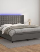 vidaXL Боксспринг легло с матрак и LED сиво 180x200 см изкуствена кожа