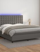 vidaXL Боксспринг легло с матрак и LED сиво 180x200 см изкуствена кожа
