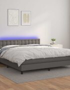 vidaXL Боксспринг легло с матрак и LED сиво 180x200 см изкуствена кожа