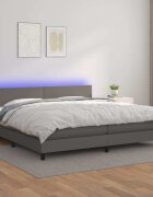 vidaXL Боксспринг легло с матрак и LED сиво 200x200 см изкуствена кожа