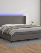 vidaXL Боксспринг легло с матрак и LED сиво 200x200 см изкуствена кожа