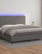 vidaXL Боксспринг легло с матрак и LED сиво 200x200 см изкуствена кожа