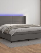 vidaXL Боксспринг легло с матрак и LED сиво 200x200 см изкуствена кожа