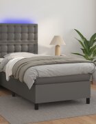 vidaXL Боксспринг легло с матрак и LED сиво 80x200 см изкуствена кожа