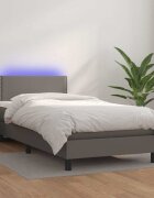 vidaXL Боксспринг легло с матрак и LED сиво 80x200 см изкуствена кожа