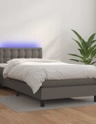 vidaXL Боксспринг легло с матрак и LED сиво 90x190 см изкуствена кожа