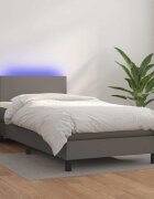 vidaXL Боксспринг легло с матрак и LED сиво 90x190 см изкуствена кожа