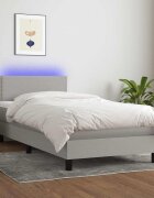 vidaXL Боксспринг легло с матрак и LED светлосиво 100x200 см плат