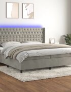 vidaXL Боксспринг легло с матрак и LED светлосиво 200x200 см кадифе