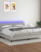 vidaXL Боксспринг легло с матрак и LED светлосиво 200x200 см плат