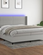 vidaXL Боксспринг легло с матрак и LED светлосиво 200x200 см плат