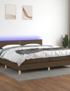 vidaXL Боксспринг легло с матрак и LED тъмнокафява 200x200 см плат