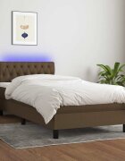 vidaXL Боксспринг легло с матрак и LED тъмнокафява 90x190 см плат