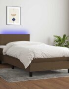 vidaXL Боксспринг легло с матрак и LED тъмнокафява 90x190 см плат