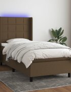 vidaXL Боксспринг легло с матрак и LED тъмнокафяво 100x200 см плат