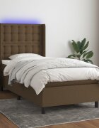 vidaXL Боксспринг легло с матрак и LED тъмнокафяво 100x200 см плат