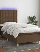 vidaXL Боксспринг легло с матрак и LED тъмнокафяво 100x200 см плат