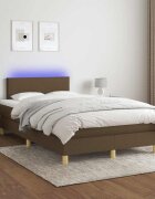 vidaXL Боксспринг легло с матрак и LED тъмнокафяво 120x200 см плат