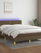 vidaXL Боксспринг легло с матрак и LED тъмнокафяво 140x190 см плат