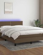 vidaXL Боксспринг легло с матрак и LED тъмнокафяво 140x190 см плат