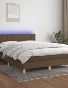 vidaXL Боксспринг легло с матрак и LED тъмнокафяво 140x190 см плат
