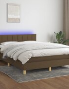 vidaXL Боксспринг легло с матрак и LED тъмнокафяво 140x200 см плат