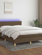 vidaXL Боксспринг легло с матрак и LED тъмнокафяво 140x200 см плат