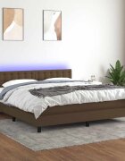 vidaXL Боксспринг легло с матрак и LED тъмнокафяво 160x200 см плат