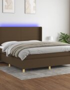 vidaXL Боксспринг легло с матрак и LED тъмнокафяво 160x200 см плат