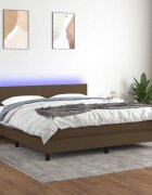 vidaXL Боксспринг легло с матрак и LED тъмнокафяво 160x200 см плат