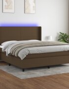 vidaXL Боксспринг легло с матрак и LED тъмнокафяво 180x200 см плат