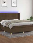 vidaXL Боксспринг легло с матрак и LED тъмнокафяво 180x200 см плат