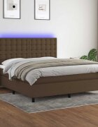 vidaXL Боксспринг легло с матрак и LED тъмнокафяво 180x200 см плат
