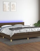 vidaXL Боксспринг легло с матрак и LED тъмнокафяво 200x200 см плат