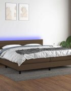 vidaXL Боксспринг легло с матрак и LED тъмнокафяво 200x200 см плат